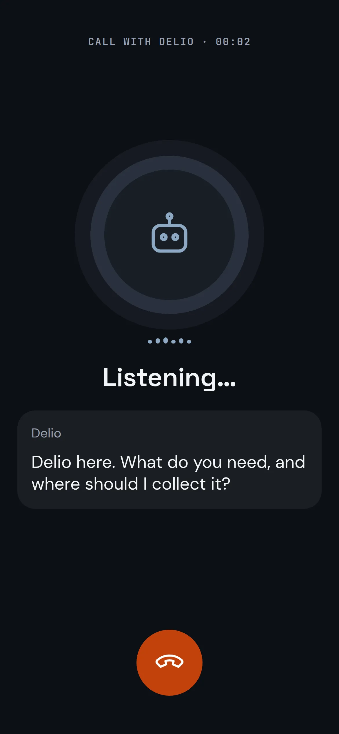 Staff app: a call with Delio, who asks what to bring and where to collect it