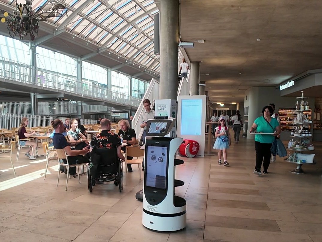 The robot crossing the Swiss Paraplegic Centre cafeteria concourse