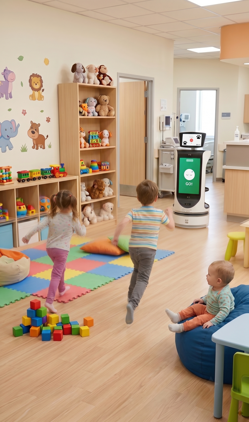 Care OS robot playing an interactive game with children
